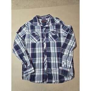 Distortion Plaid Button Down Shirt Mens XL Long Sleeve‎ Western Pockets